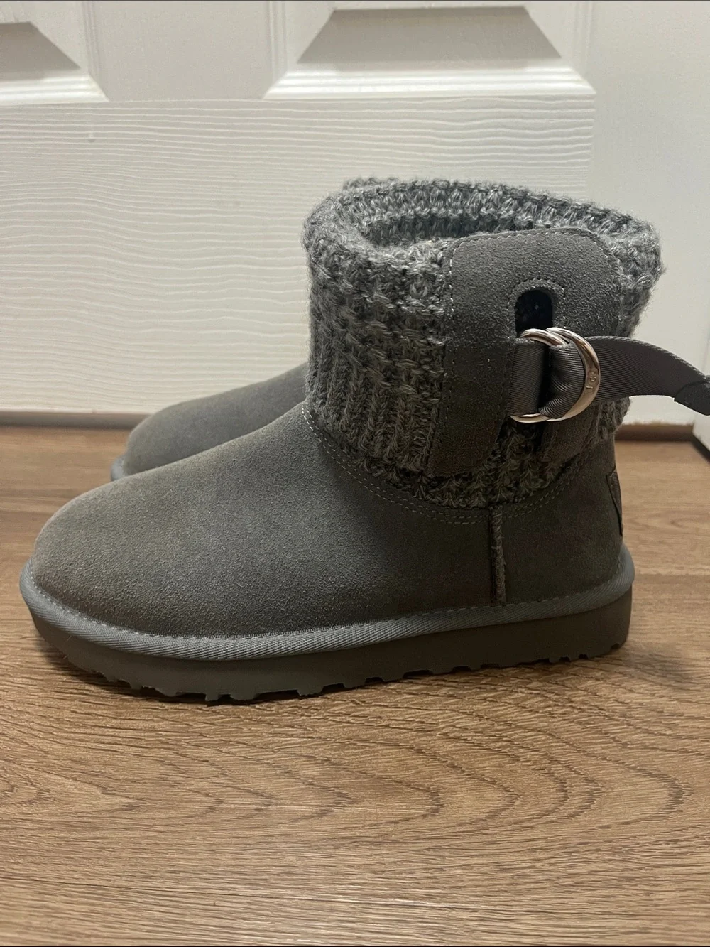 UGG Gray Knit Cuff Suede Ankle Boots